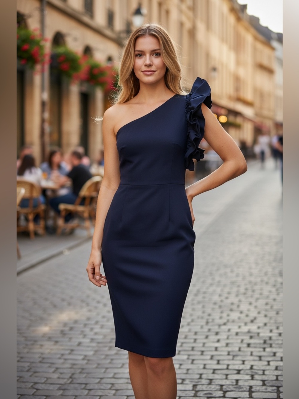 Vesper London One Shoulder Ruffle Midi Dress
Size 14
